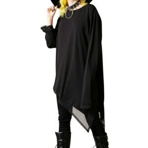 Killstar Black Manticore Asymmetrical Long Sleeve Mesh Tunic Top